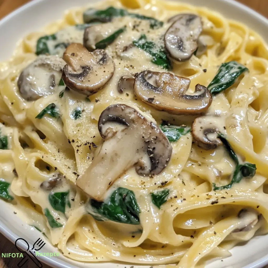 Cremige Parmesan-Spinat-Champignon-Pasta