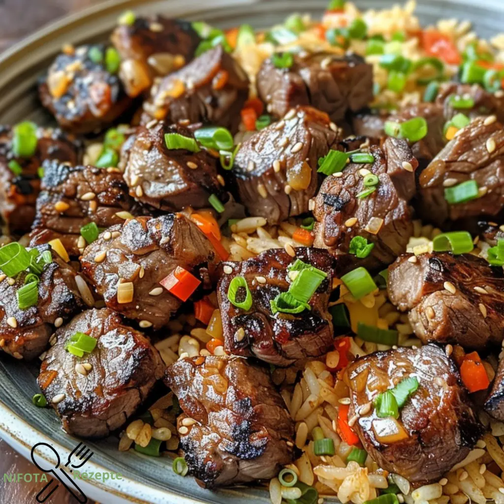 Hibachi-Steakbissen mit gebratenem Reis