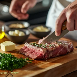 Knoblauch-Butter-Steakbissen mit Kartoffelpüree