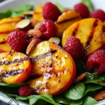 Gegrillter Pfirsichsalat mit Spinat und Himbeeren