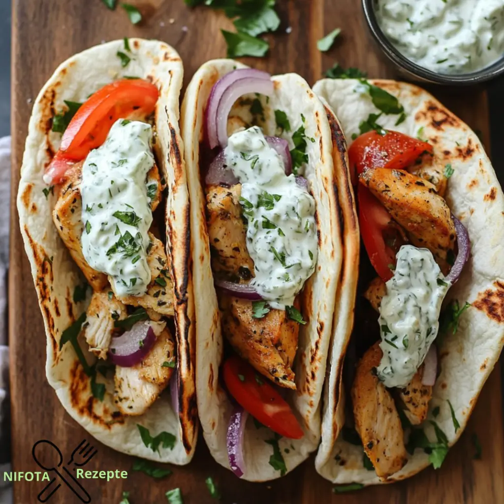 Klassisches Griechisches Hähnchen-Gyros mit Tzatziki