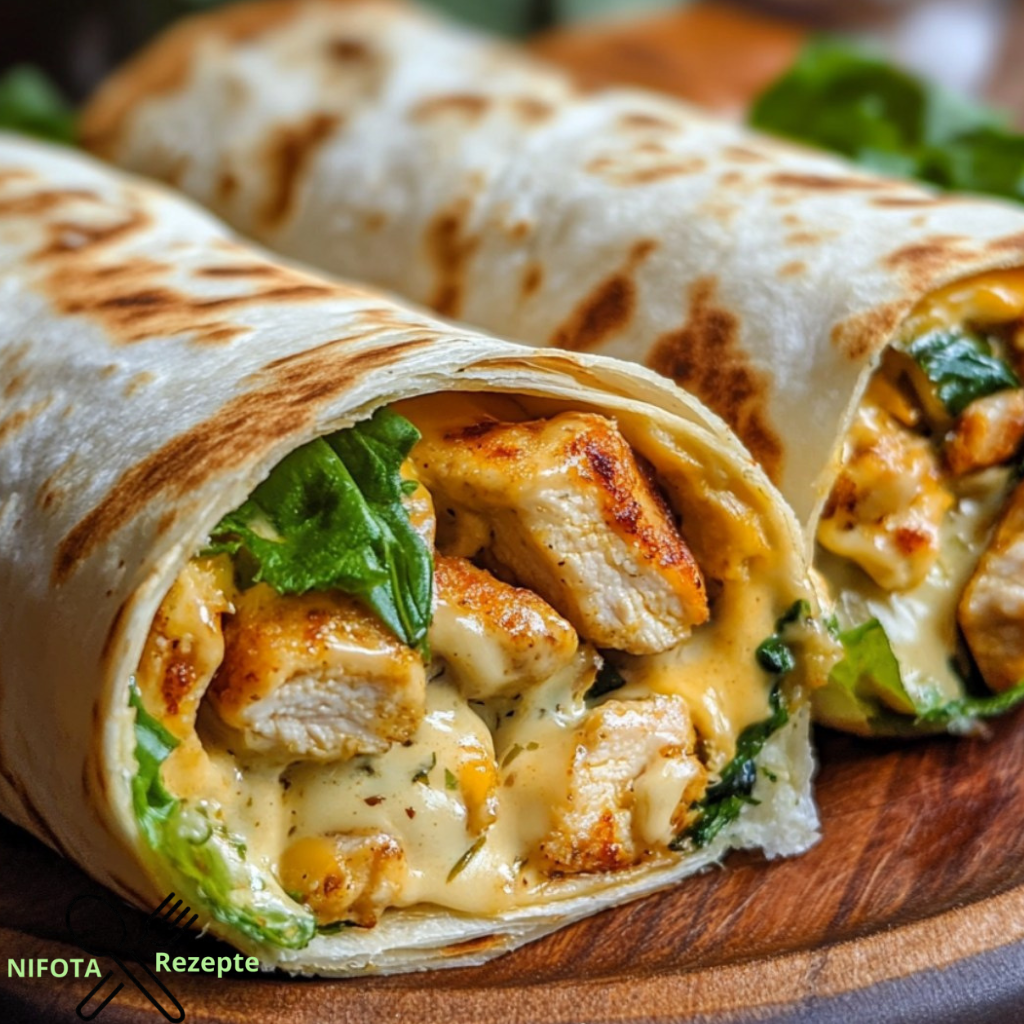 Knoblauch-Hähnchen-Wraps mit Käsefüllung