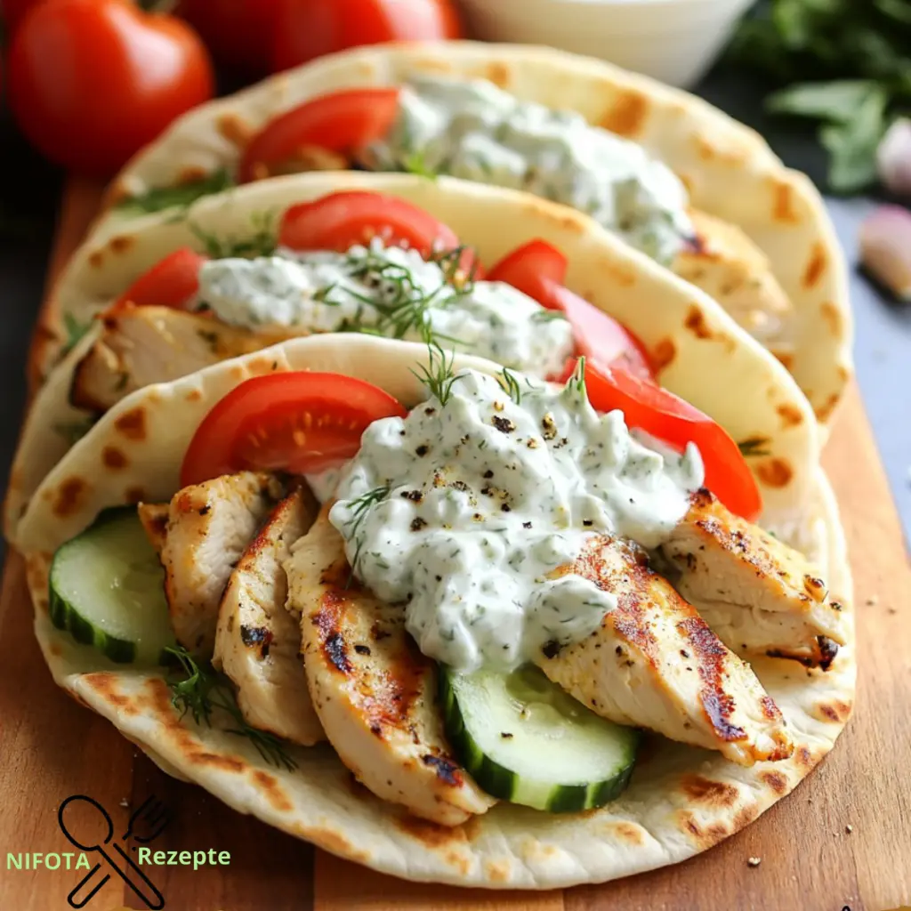 Mediterrane Hähnchen-Gyros mit cremigem Feta-Tzatziki