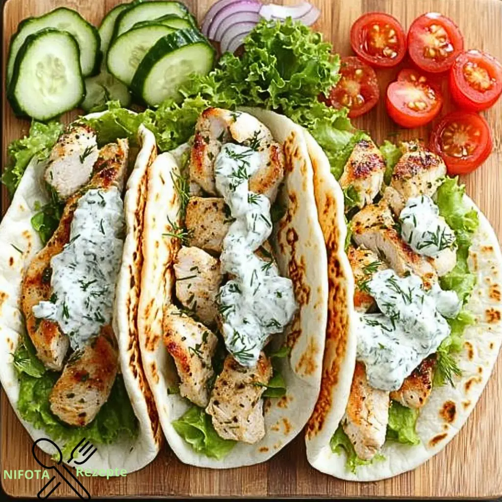 Mediterrane Hähnchen-Gyros mit cremigem Feta-Tzatziki