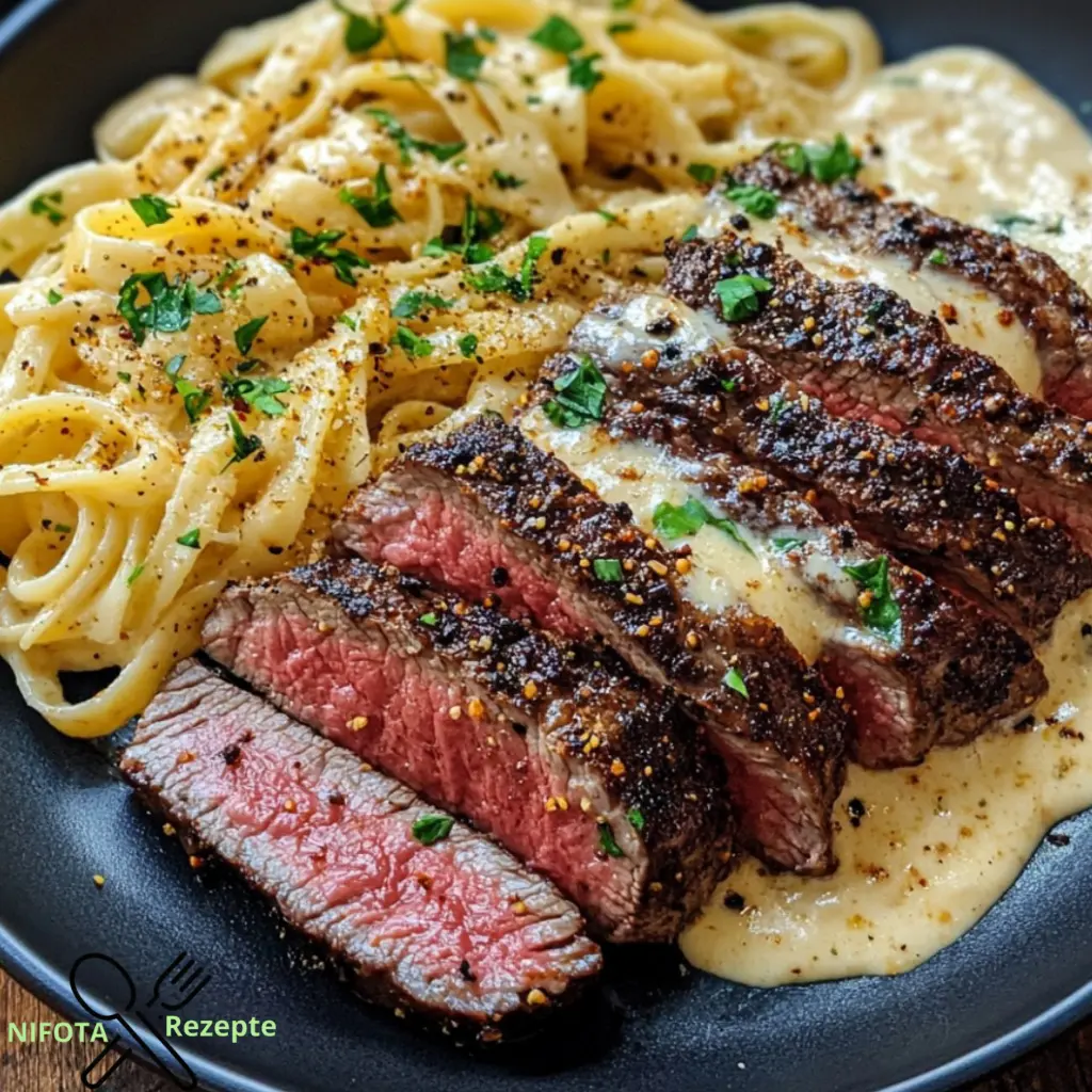 Pikantes Cajun-Steak mit samtiger Alfredo-Fettuccine