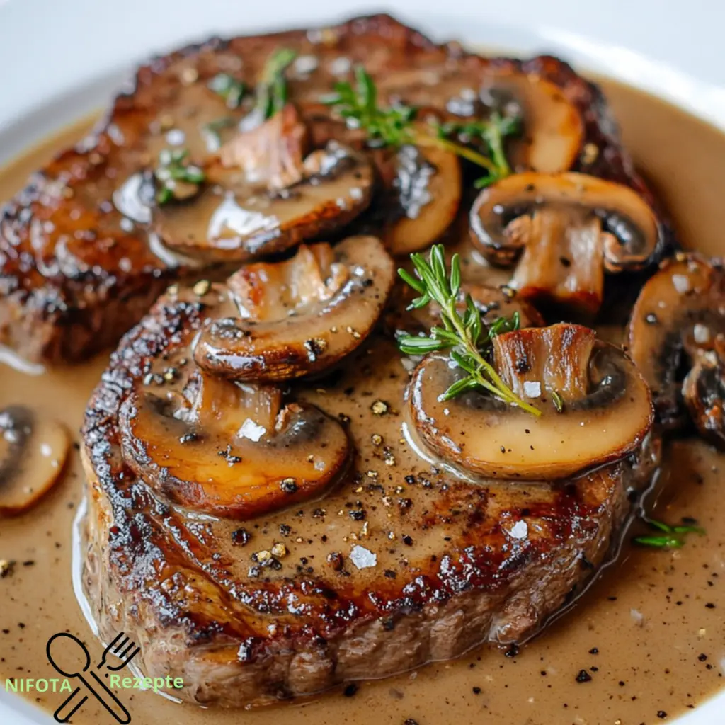 Ribeye-Steaks mit Pilzsoße