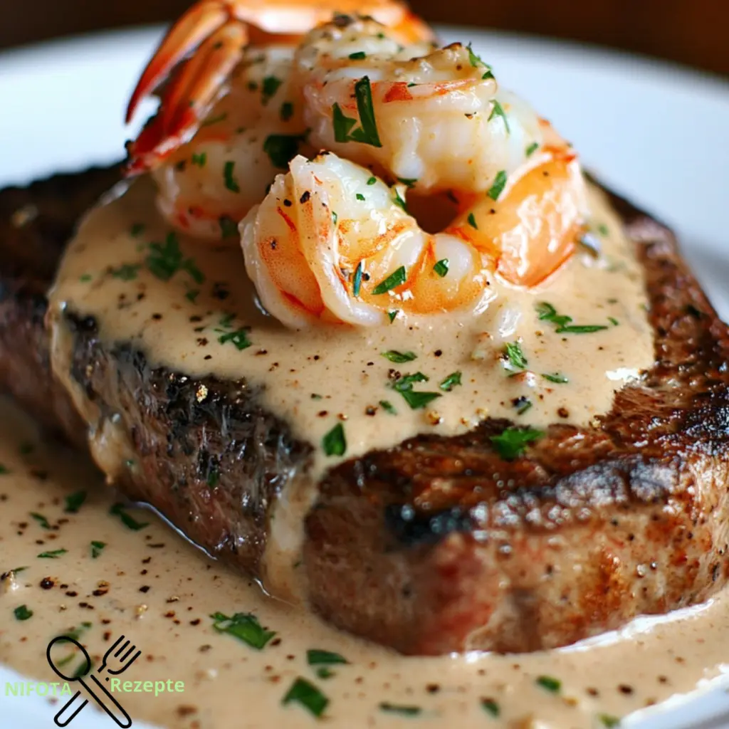 Steak mit Cremiger Garnelen- und Hummersauce