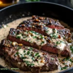 Steak mit gespenstischer Bourbon-Knoblauch-Creme-Sauce