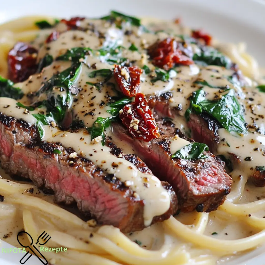 Toskanisches Steak mit Gorgonzola- und Alfredo-Sauce