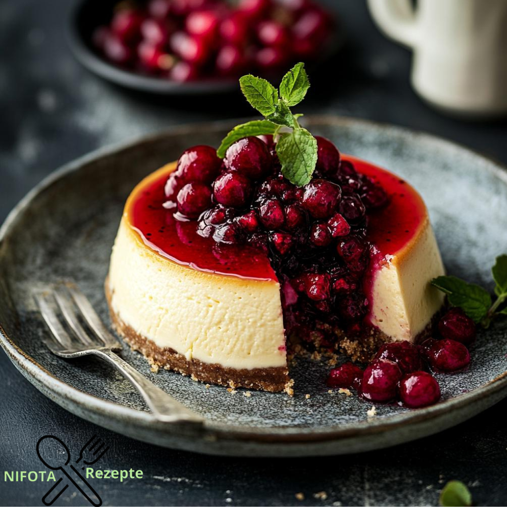 käsekuchen mit roter grütze