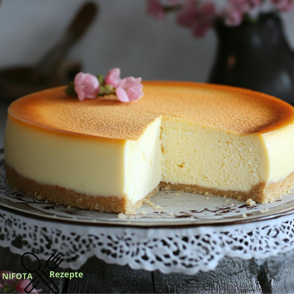 Käsekuchen ohne Boden mit Grieß und Vanillepudding