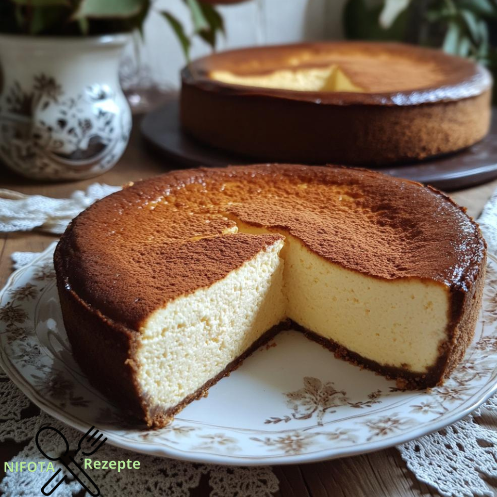 Omas Käsekuchen ohne Boden mit Grieß und Vanillepudding