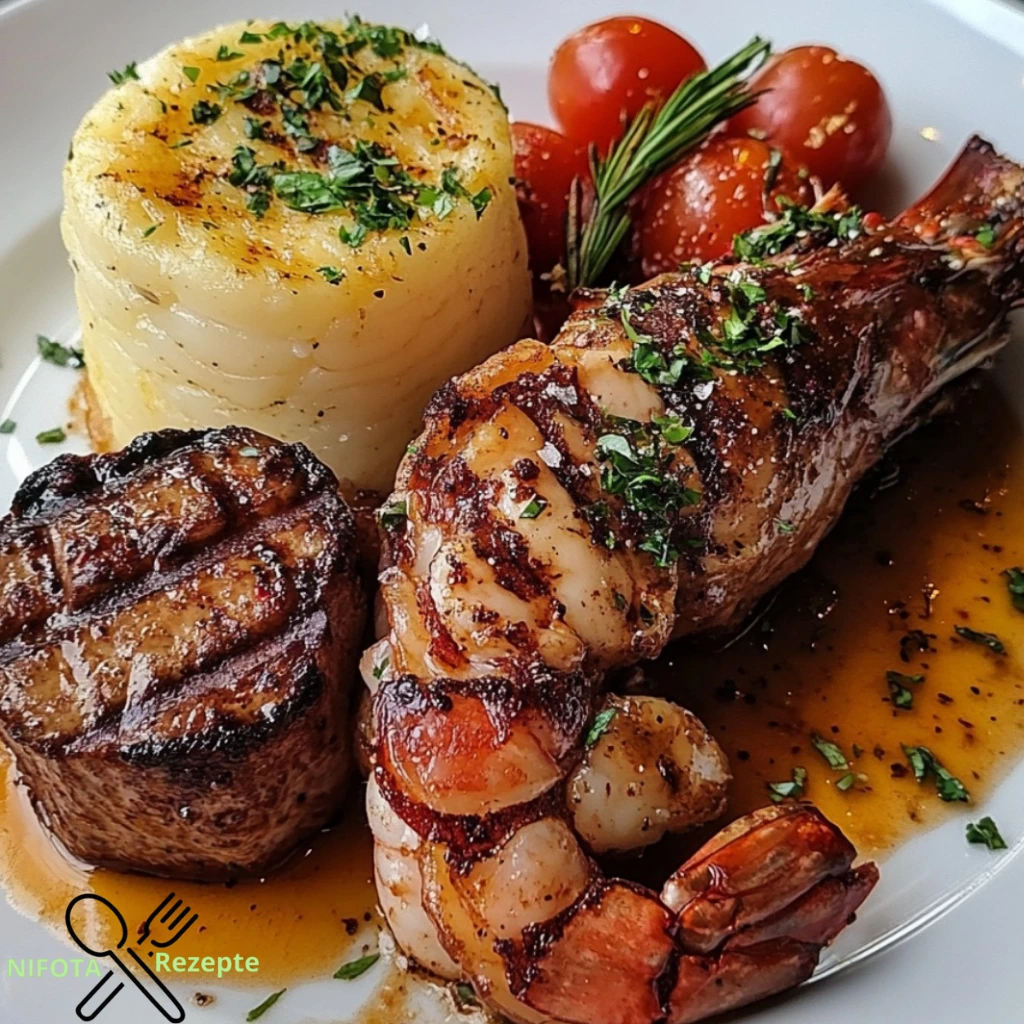 Delikates Surf and Turf mit Ribeye-Steak und Jakobsmuscheln