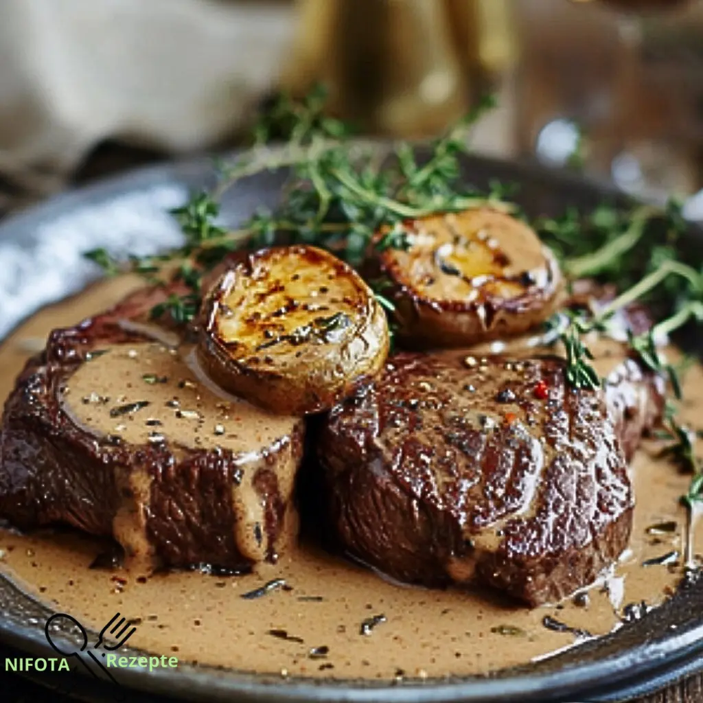 Zartes Rinderfilet in einer luxuriösen Cognac-Cremesauce