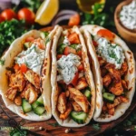 Probieren Sie Chicken Gyros mit cremiger Feta-Tzatziki-Sauce.