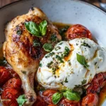 Saftiges Hähnchenfilet mit ofengerösteten Tomaten und cremiger Burrata