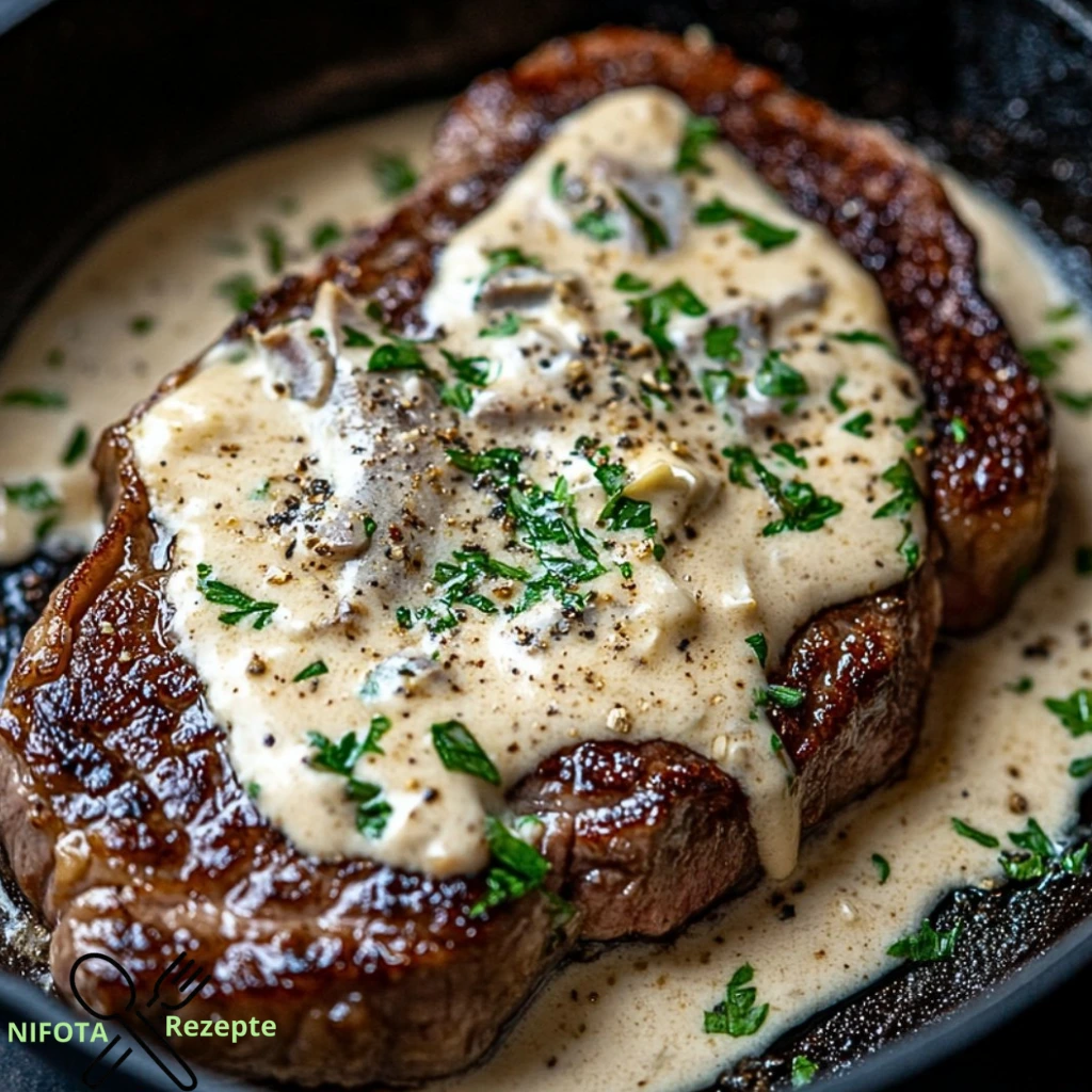 Steak mit Knoblauchrahmsauce