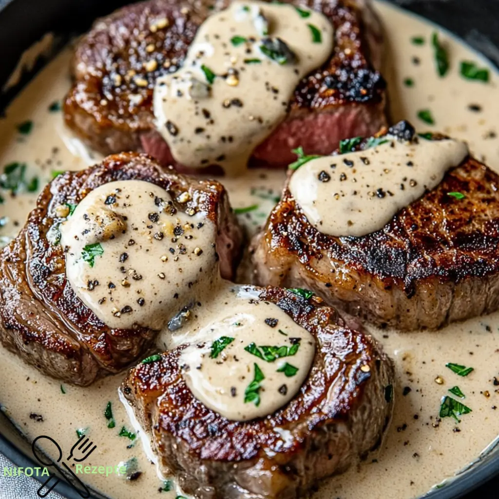 Steak mit cremiger Knoblauchsoße