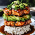 Teriyaki Lachs Avocado Reis Stapel