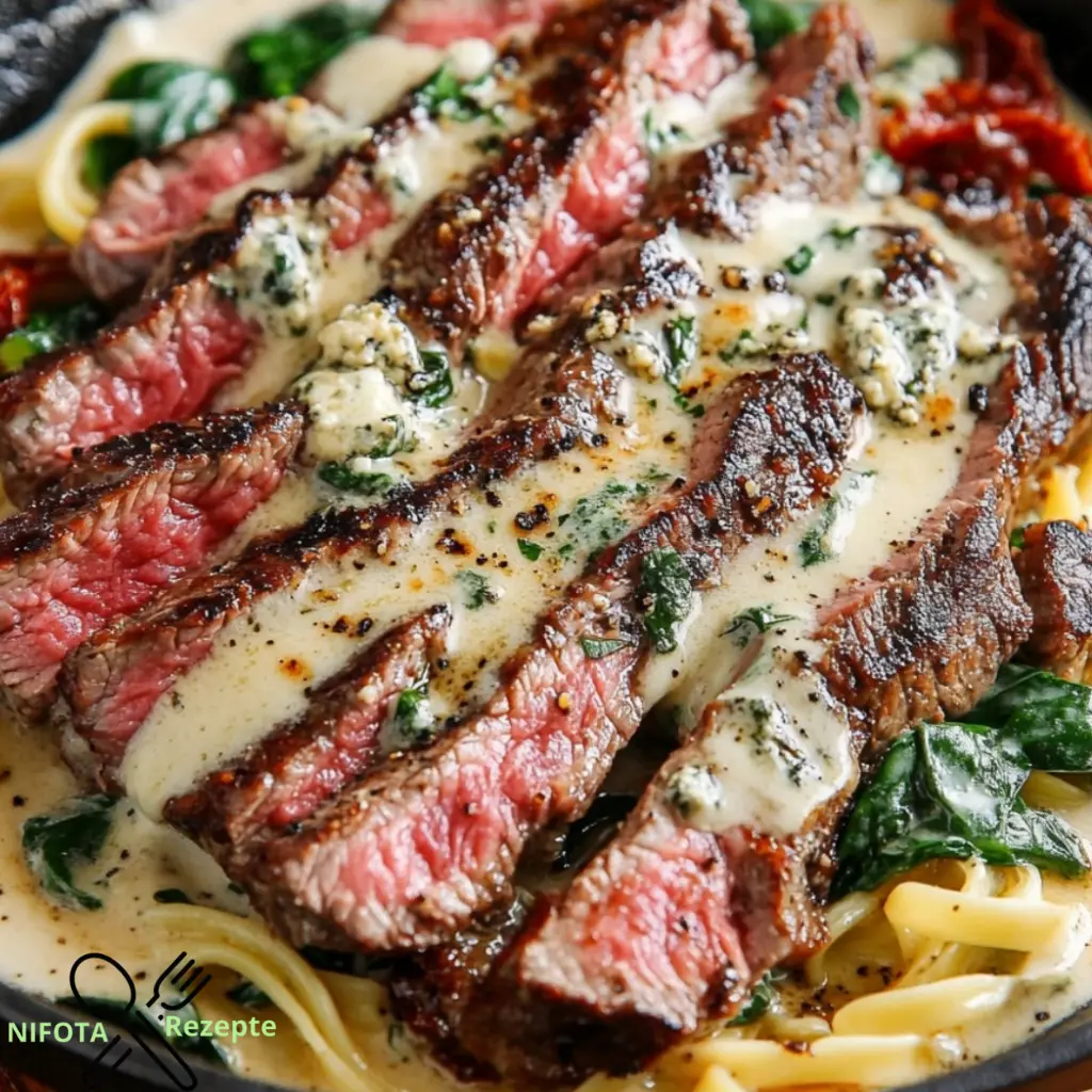 Toskana-Steak mit Gorgonzola und Alfredo-Sauce