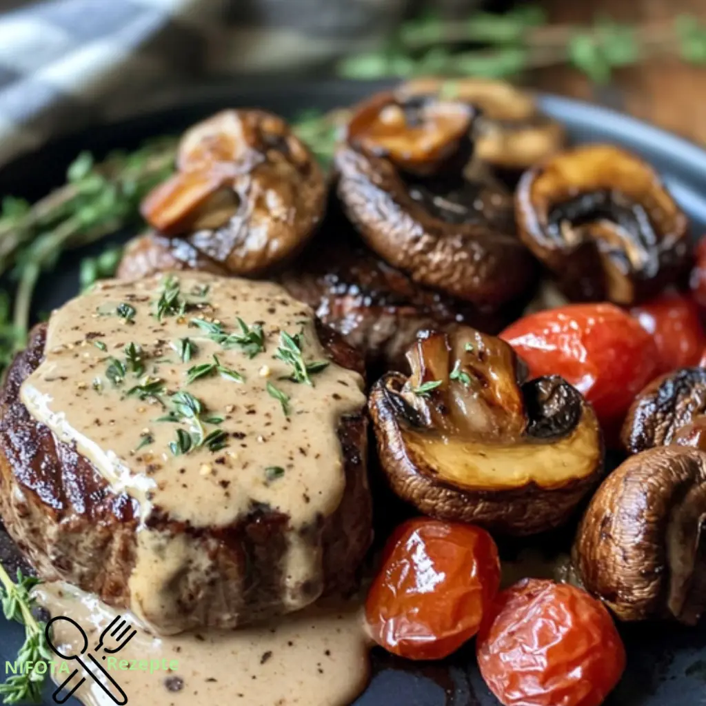 Zartes Filet Mignon in köstlicher Portobello-Cremesauce