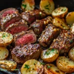 Zartes Steak mit Knoblauch-Butter und goldbraunen Kartoffeln