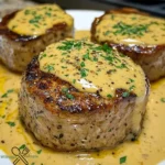 Filet Mignon mit cremiger Parmesan-Senf-Sauce genießen.