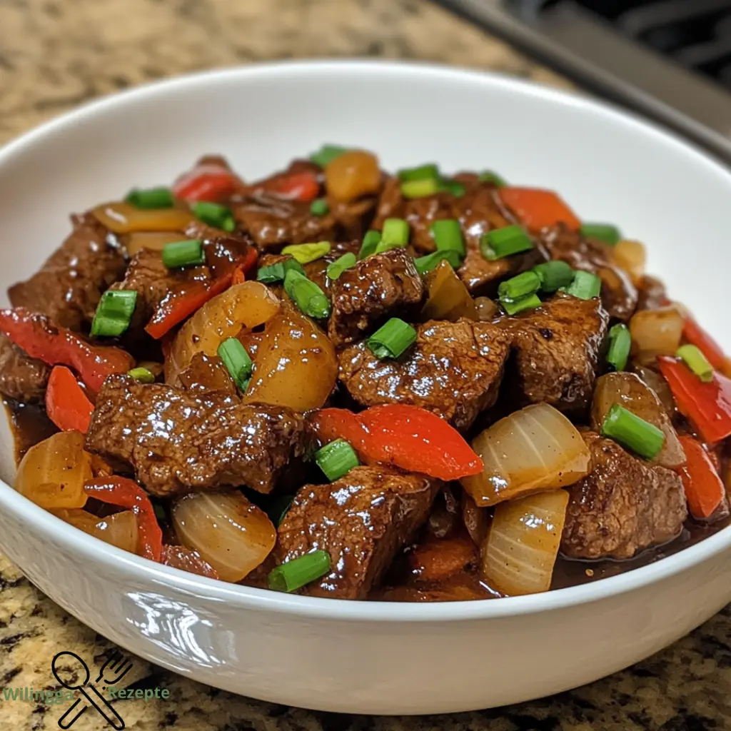 Chinesisches Rindfleisch und Zwiebel-Pfanne einfach zubereiten.