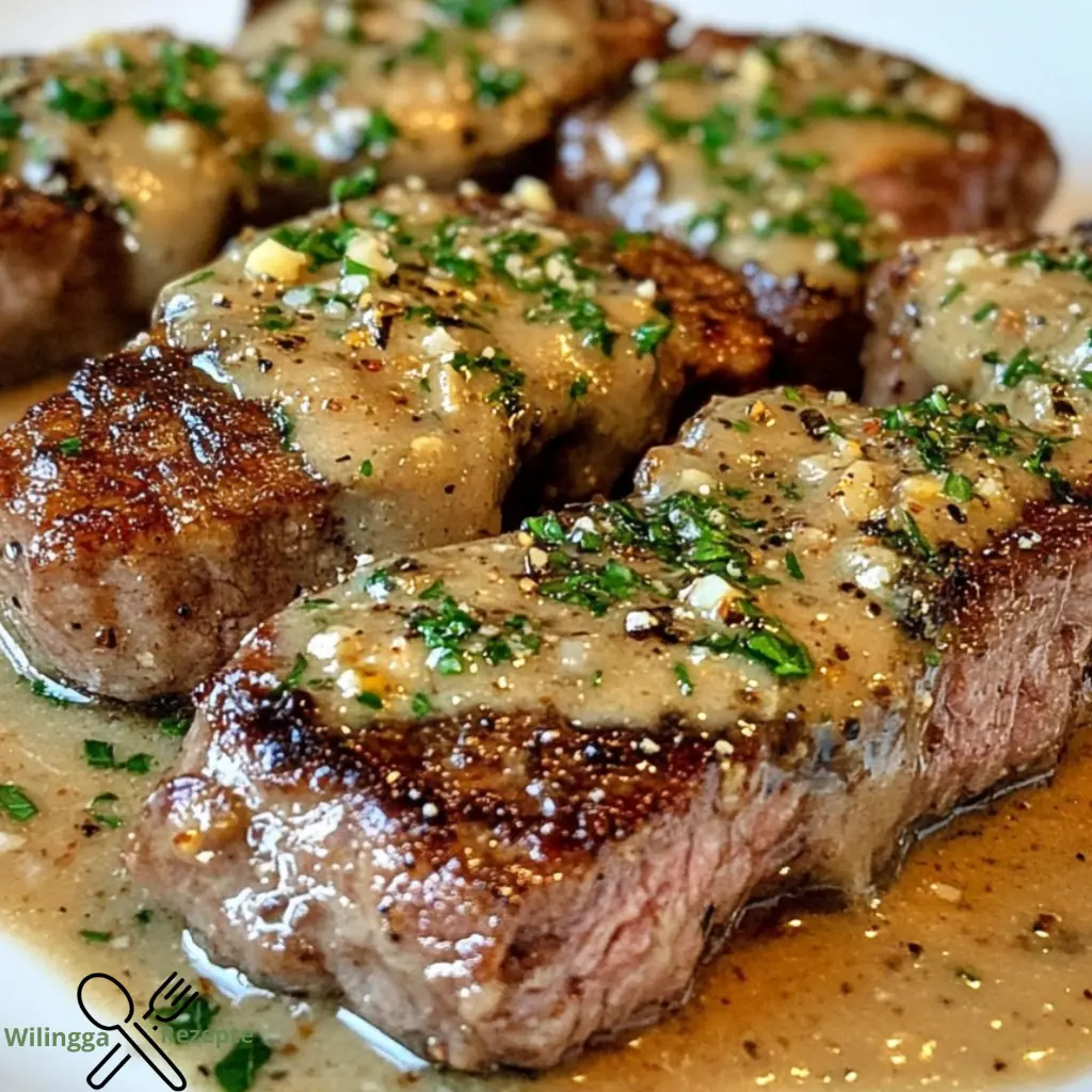 Saftige Steakbisse in aromatischer Knoblauchbutter genießen.