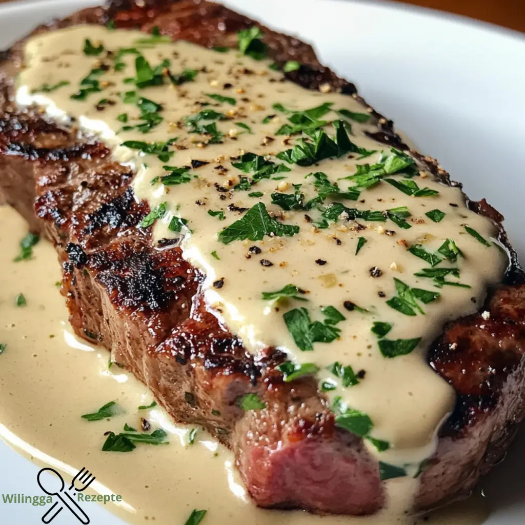 Steak mit Knoblauch-Sahnesauce perfekt zubereiten.