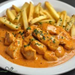 Butter Chicken mit Knoblauchsauce und knusprigen Pommes genießen!