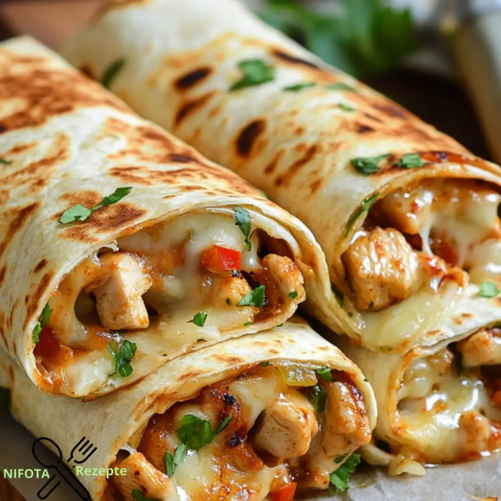 Knoblauch-Hühnchen-Wraps mit Käsefüllung