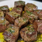 Saftige Steakwürfel in aromatischer Knoblauchbutter genießen.