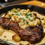 Saftiges Ribeye-Steak mit cremiger Knoblauchsoße genießen