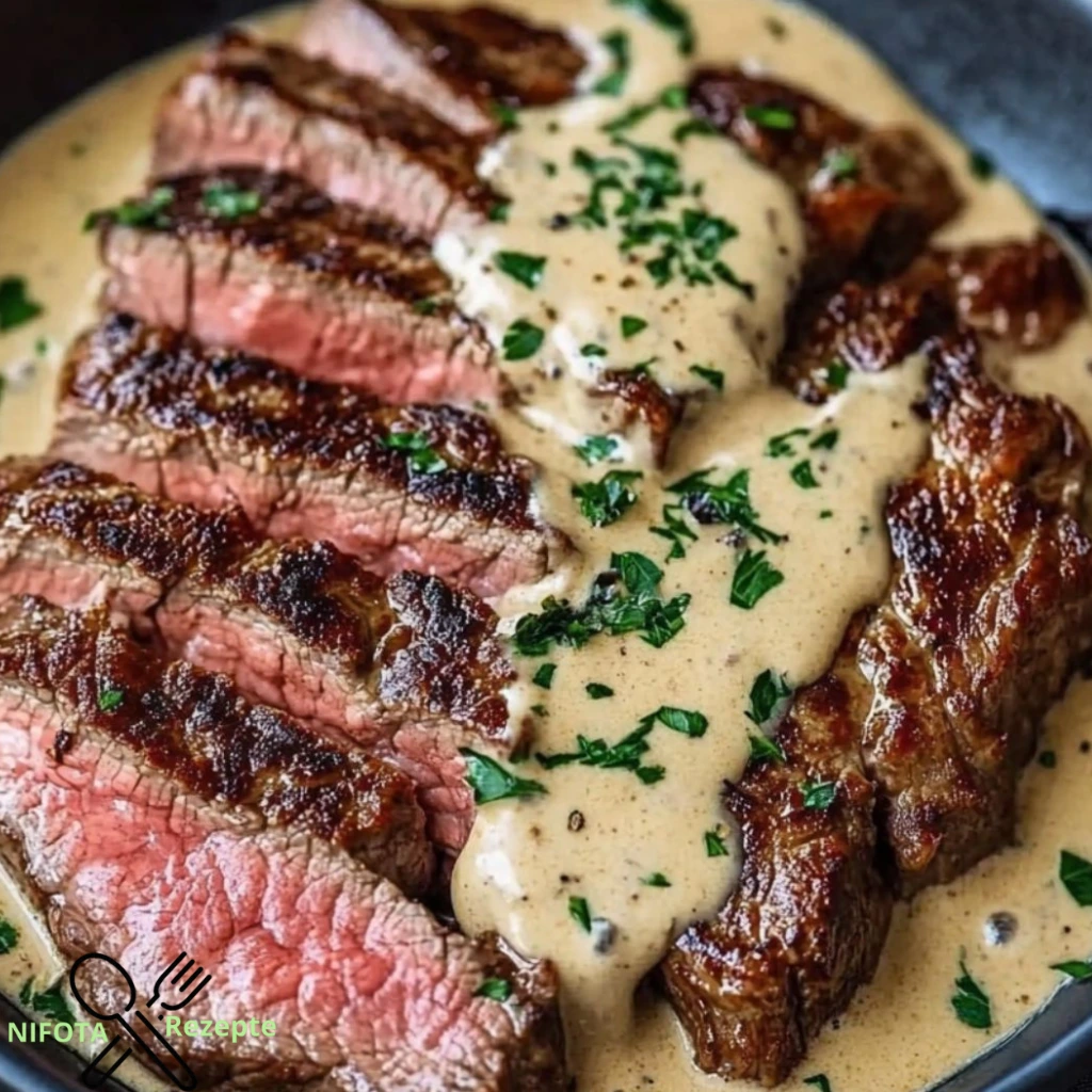 Steak mit Knoblauch-Cremesauce perfekt zubereiten.