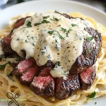 Zartes Steak in Gorgonzola-Alfredo-Sauce