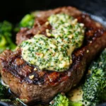 Zartes Steak mit cremigem Brokkoli und glatter Knoblauchbutter genießen.