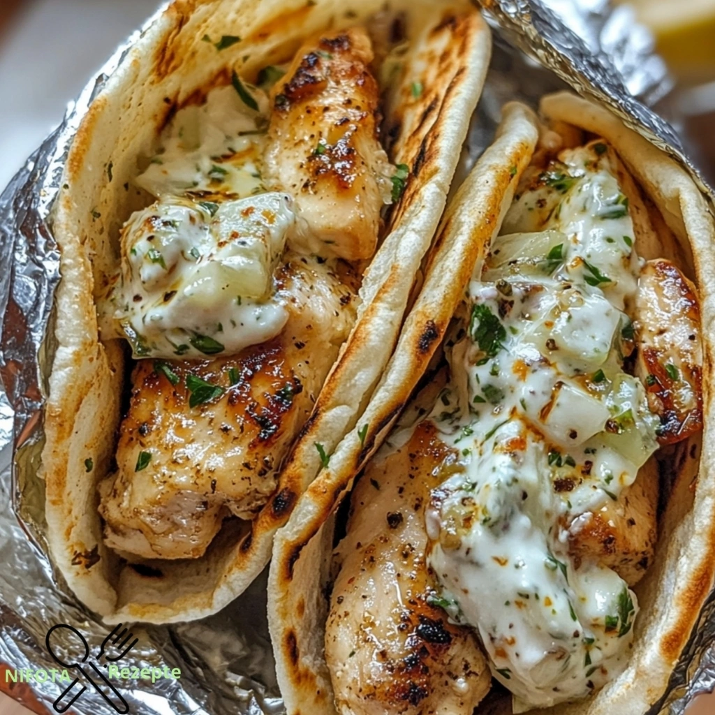 Klassische griechische Hähnchen-Gyros mit Tzatziki