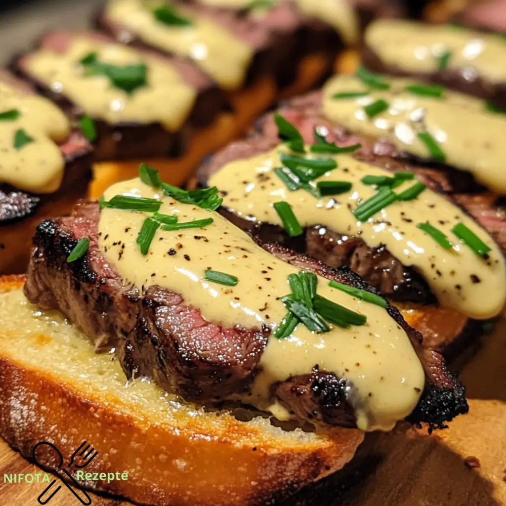 Gegrilltes Rinderfilet-Crostini mit Béarnaise-Soße