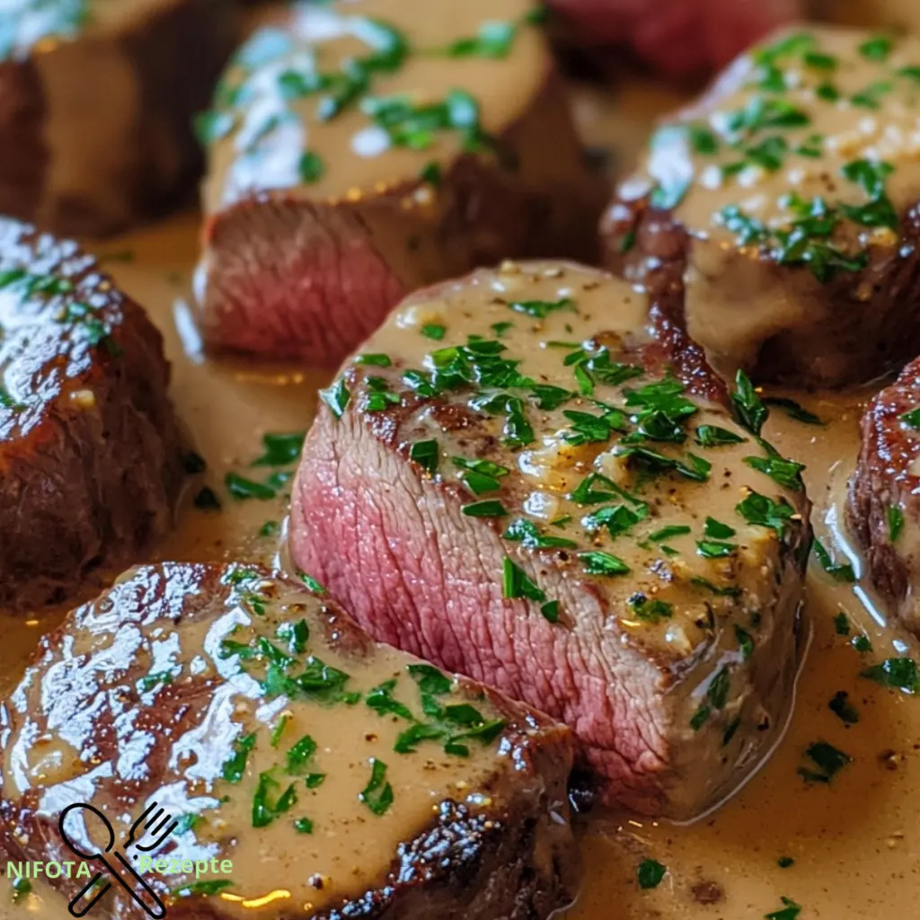 Zartes Rinderfilet in Cognac-Sahnesauce