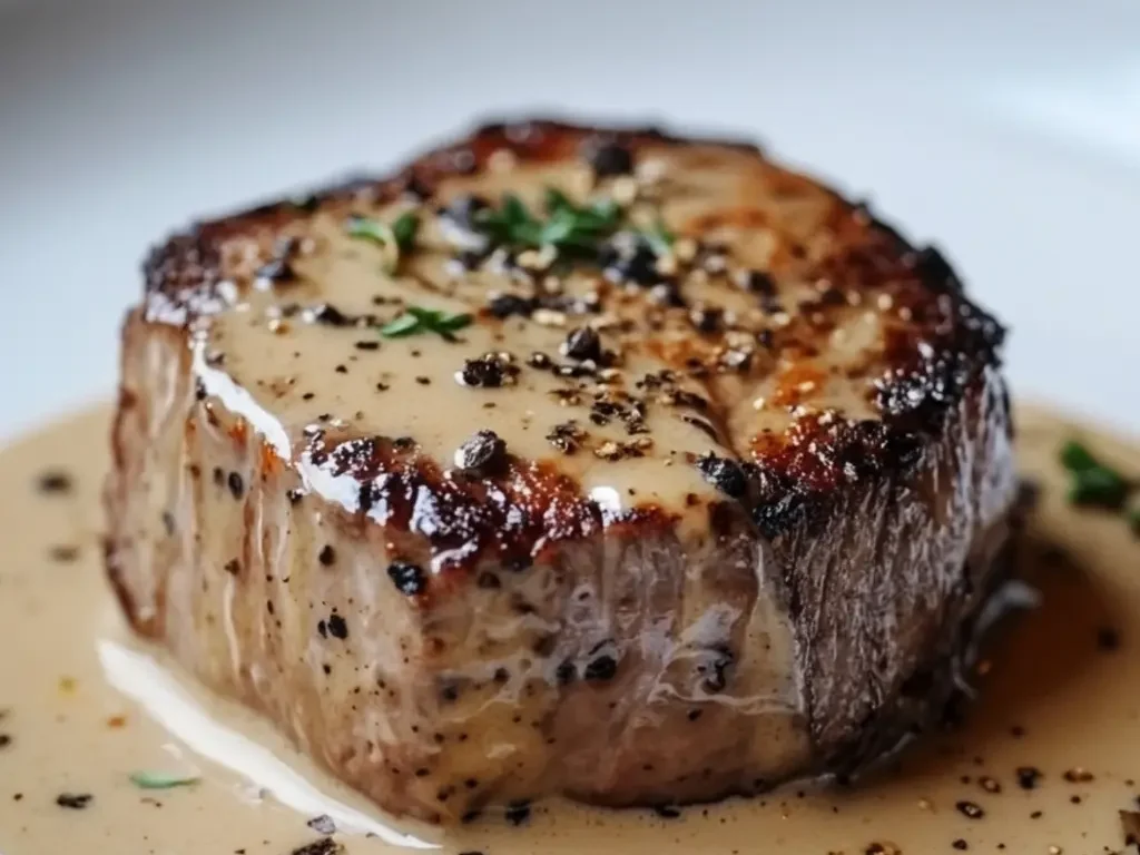 Gebratenes Filet mit Schalotten-Pfefferrahmsauce