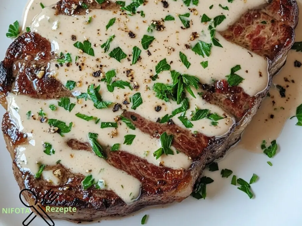 Steak mit Knoblauch-Sahnesauce