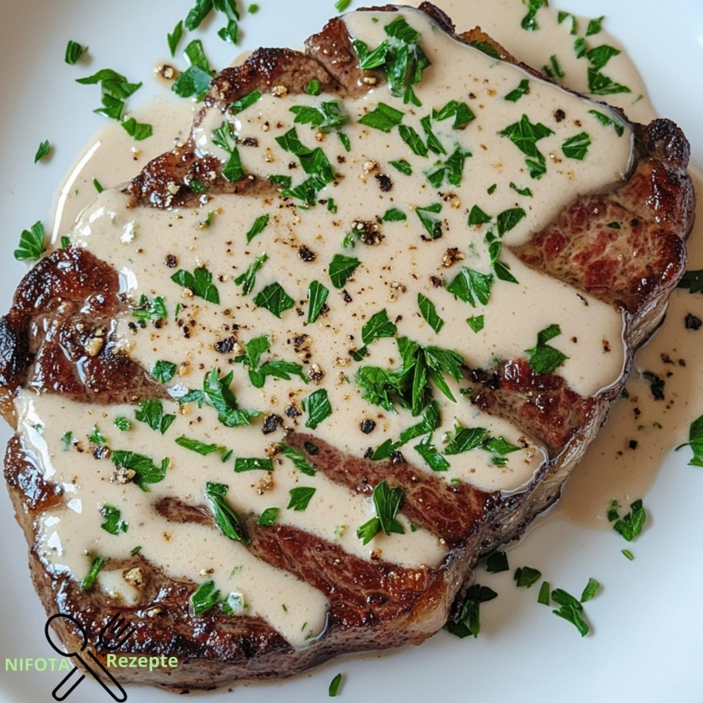 Steak mit Knoblauch-Sahnesauce