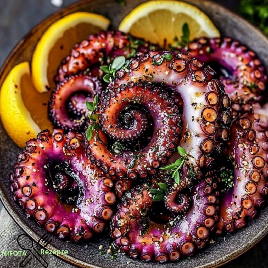 Gegrillter Oktopus mit Zitrone und Oregano