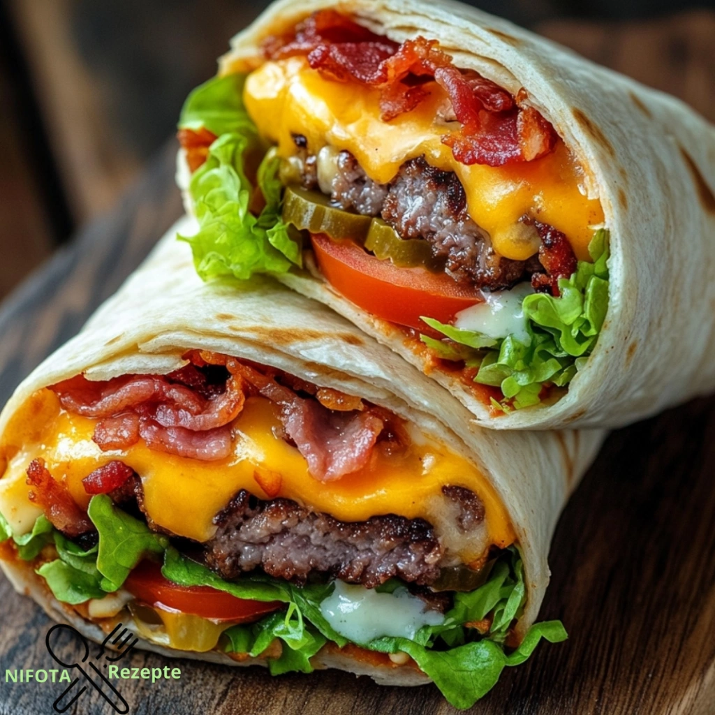 Käse-Bacon-Burger-Wraps