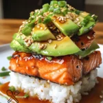 Teriyaki-Lachs-Avocado-Reis-Stapel