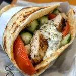 Klassisches griechisches Hähnchen-Gyros mit Tzatziki genießen.