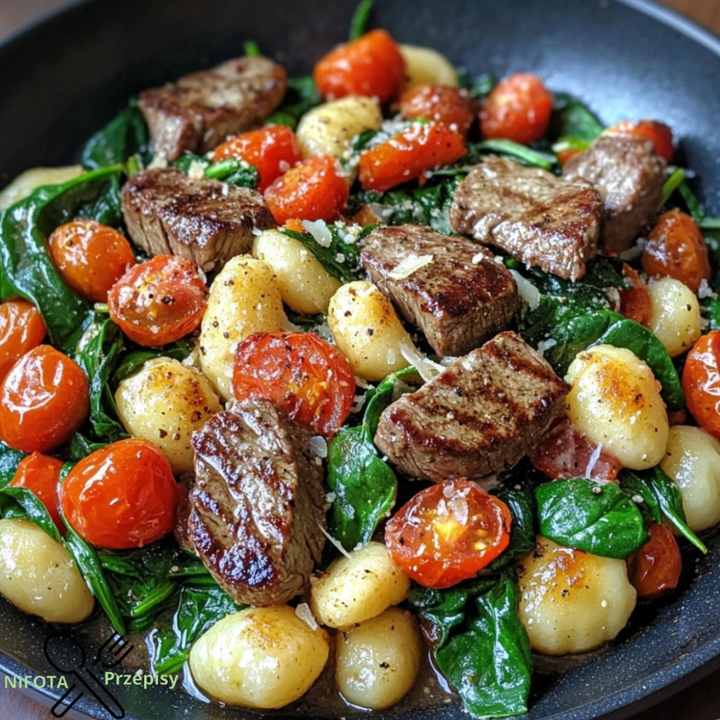 Gebratene Steak-Gnocchi-Pfanne für ein schnelles Abendessen.